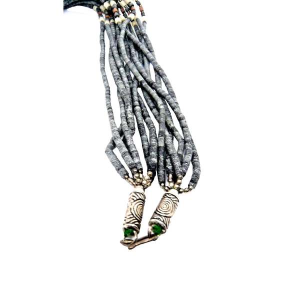 Multi 15 Strand Heishi Bead Necklace, Silver Floral Lariat, Ends & Clasp 24" VTG - Picture 4 of 4